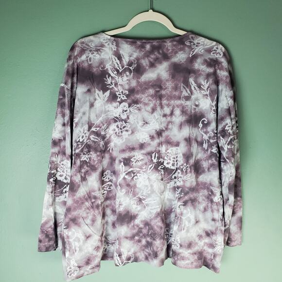 J. Jill PureJill Womens Violet Tie Dyed Scoop Neck Floral Long Sleeve Tee Size L - Picture 2 of 6